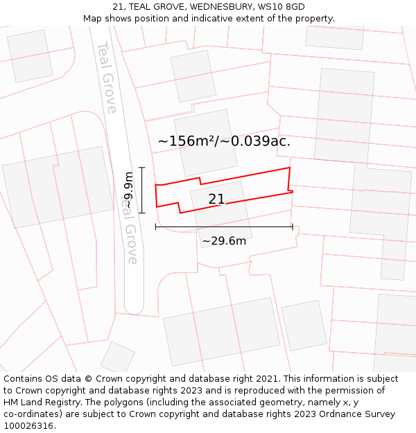 21, TEAL GROVE, WEDNESBURY, WS10 8GD: Plot and title map