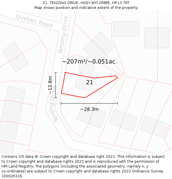 21, TENZING DRIVE, HIGH WYCOMBE, HP13 7RT: Plot and title map