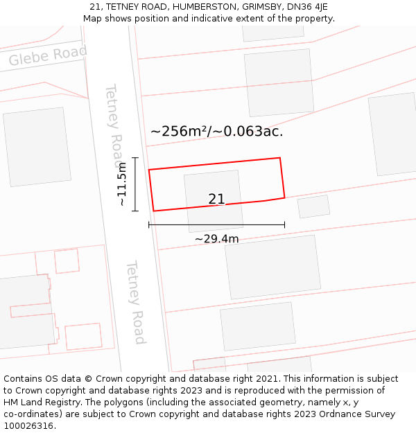 21, TETNEY ROAD, HUMBERSTON, GRIMSBY, DN36 4JE: Plot and title map