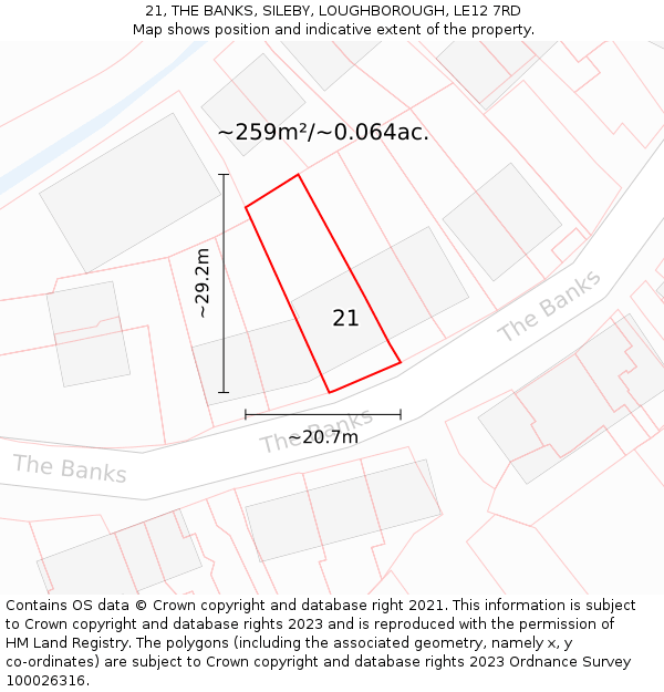 21, THE BANKS, SILEBY, LOUGHBOROUGH, LE12 7RD: Plot and title map