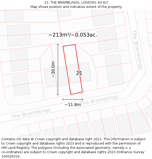 21, THE BRAMBLINGS, LONDON, E4 6LT: Plot and title map