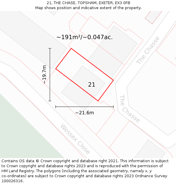 21, THE CHASE, TOPSHAM, EXETER, EX3 0FB: Plot and title map