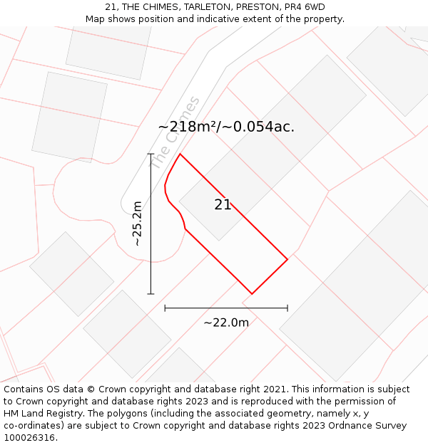 21, THE CHIMES, TARLETON, PRESTON, PR4 6WD: Plot and title map