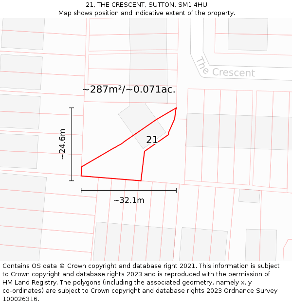 21, THE CRESCENT, SUTTON, SM1 4HU: Plot and title map