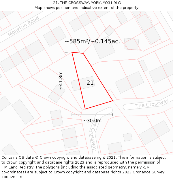 21, THE CROSSWAY, YORK, YO31 9LG: Plot and title map