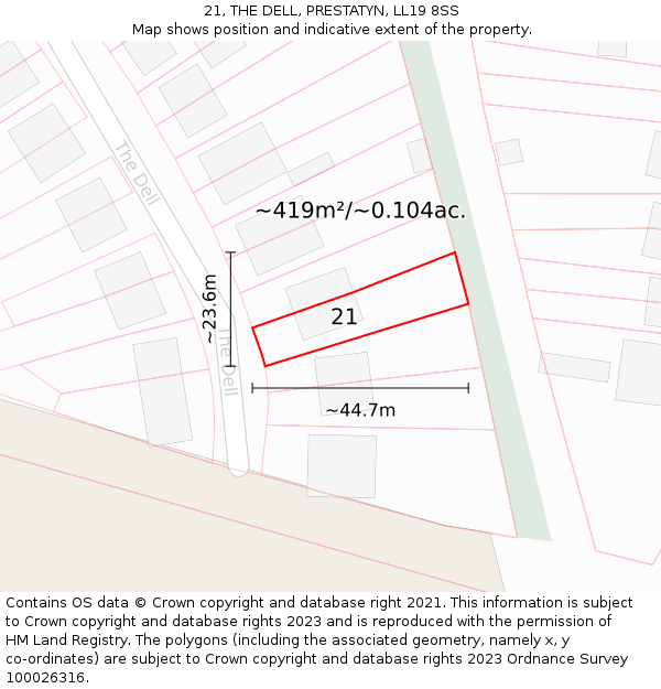 21, THE DELL, PRESTATYN, LL19 8SS: Plot and title map