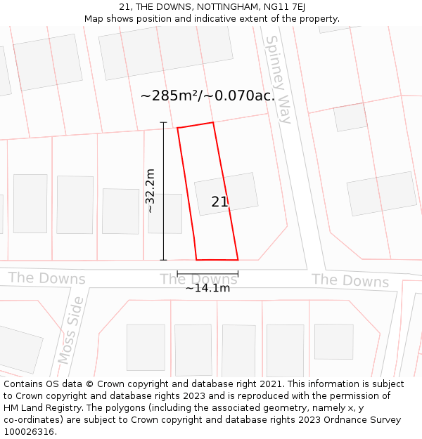 21, THE DOWNS, NOTTINGHAM, NG11 7EJ: Plot and title map