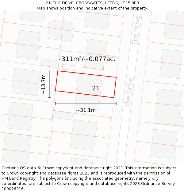 21, THE DRIVE, CROSSGATES, LEEDS, LS15 8ER: Plot and title map