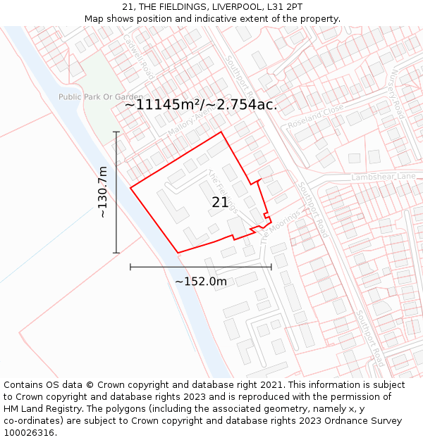 21, THE FIELDINGS, LIVERPOOL, L31 2PT: Plot and title map