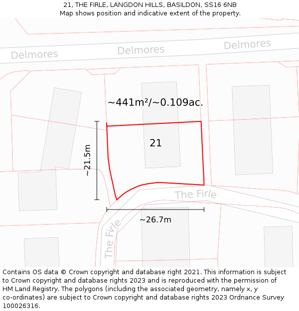 21, THE FIRLE, LANGDON HILLS, BASILDON, SS16 6NB: Plot and title map