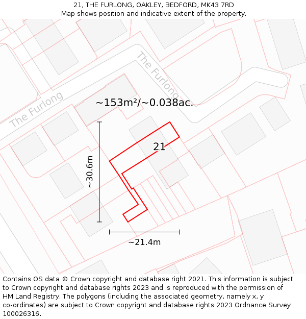 21, THE FURLONG, OAKLEY, BEDFORD, MK43 7RD: Plot and title map