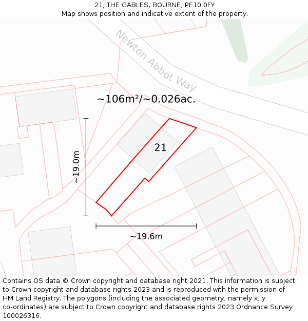 21, THE GABLES, BOURNE, PE10 0FY: Plot and title map