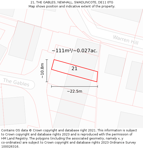 21, THE GABLES, NEWHALL, SWADLINCOTE, DE11 0TG: Plot and title map