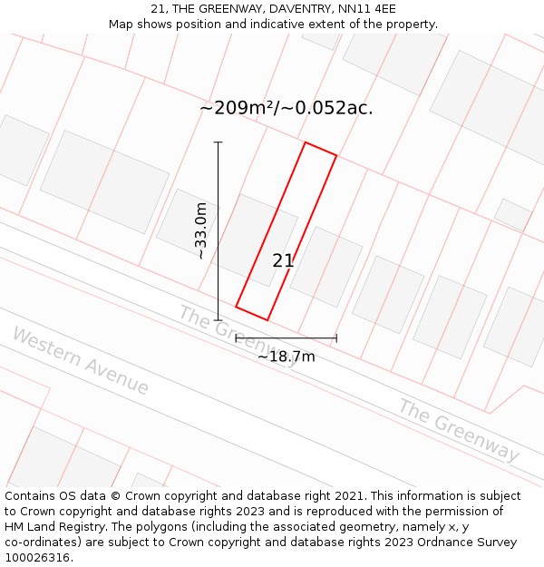 21, THE GREENWAY, DAVENTRY, NN11 4EE: Plot and title map