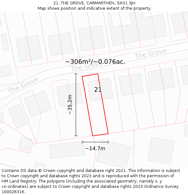 21, THE GROVE, CARMARTHEN, SA31 3JH: Plot and title map