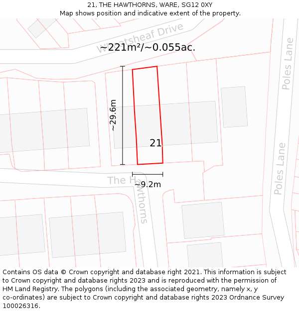 21, THE HAWTHORNS, WARE, SG12 0XY: Plot and title map