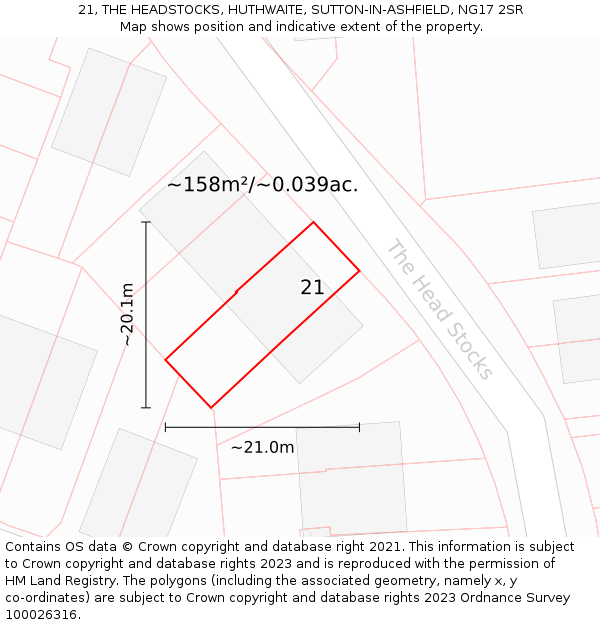 21, THE HEADSTOCKS, HUTHWAITE, SUTTON-IN-ASHFIELD, NG17 2SR: Plot and title map