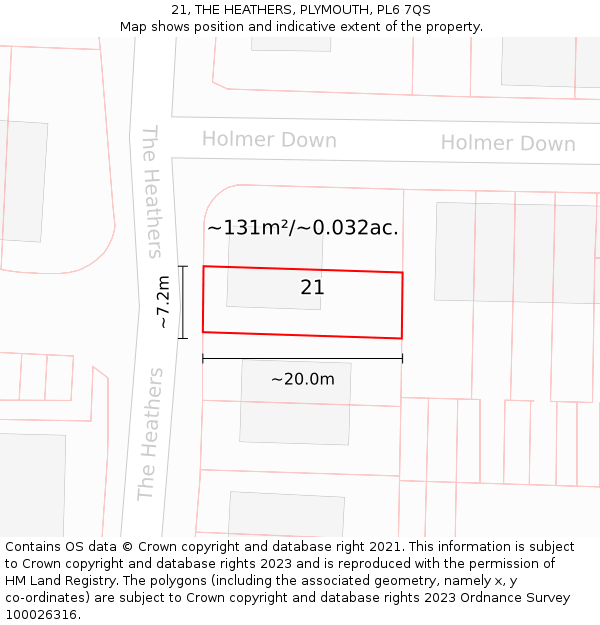 21, THE HEATHERS, PLYMOUTH, PL6 7QS: Plot and title map