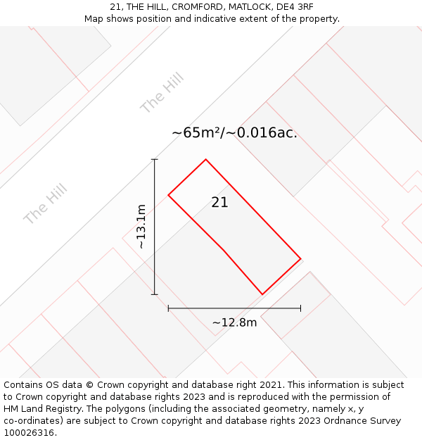 21, THE HILL, CROMFORD, MATLOCK, DE4 3RF: Plot and title map