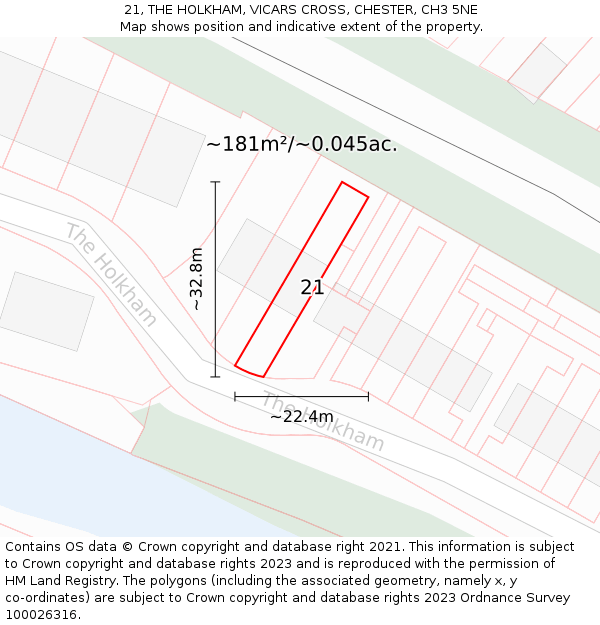 21, THE HOLKHAM, VICARS CROSS, CHESTER, CH3 5NE: Plot and title map