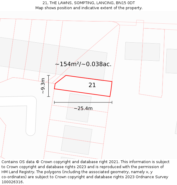 21, THE LAWNS, SOMPTING, LANCING, BN15 0DT: Plot and title map