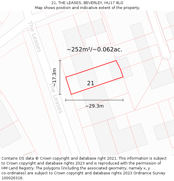 21, THE LEASES, BEVERLEY, HU17 8LG: Plot and title map