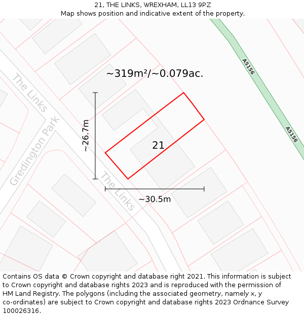 21, THE LINKS, WREXHAM, LL13 9PZ: Plot and title map