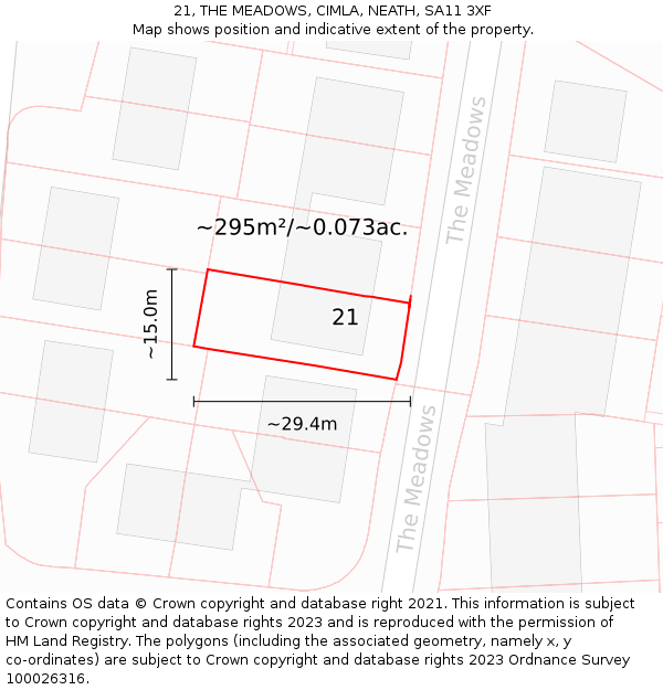 21, THE MEADOWS, CIMLA, NEATH, SA11 3XF: Plot and title map