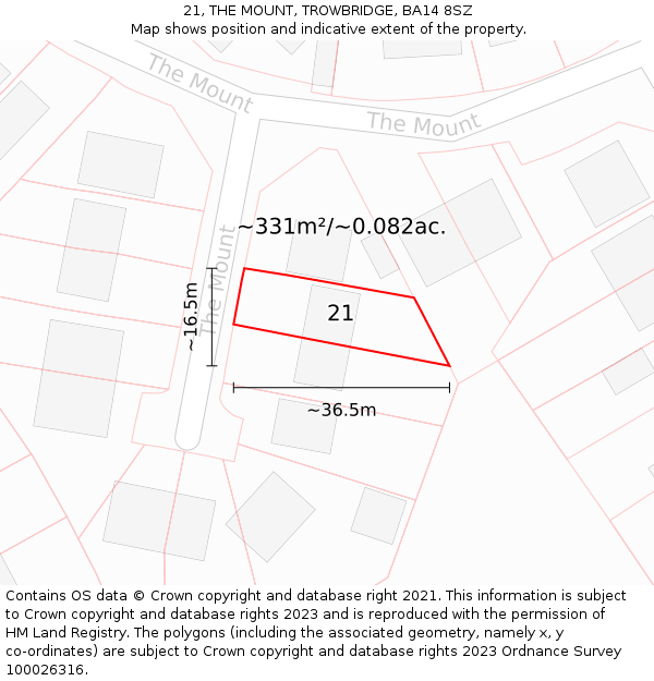 21, THE MOUNT, TROWBRIDGE, BA14 8SZ: Plot and title map