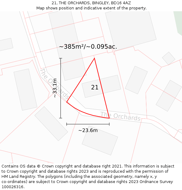 21, THE ORCHARDS, BINGLEY, BD16 4AZ: Plot and title map