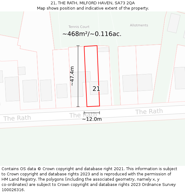 21, THE RATH, MILFORD HAVEN, SA73 2QA: Plot and title map