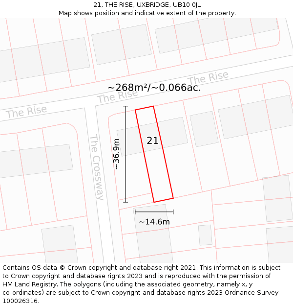 21, THE RISE, UXBRIDGE, UB10 0JL: Plot and title map