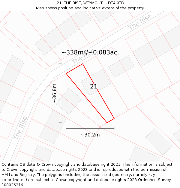 21, THE RISE, WEYMOUTH, DT4 0TD: Plot and title map