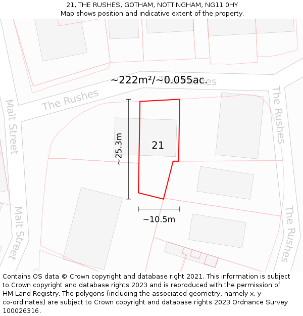 21, THE RUSHES, GOTHAM, NOTTINGHAM, NG11 0HY: Plot and title map