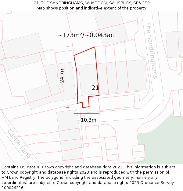 21, THE SANDRINGHAMS, WHADDON, SALISBURY, SP5 3SP: Plot and title map