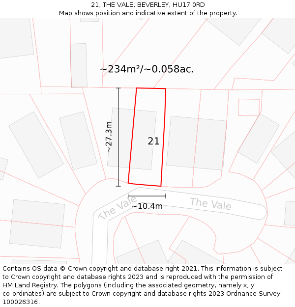 21, THE VALE, BEVERLEY, HU17 0RD: Plot and title map