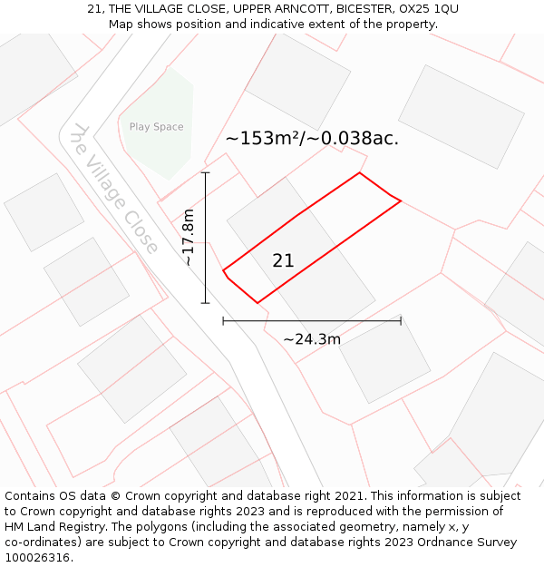 21, THE VILLAGE CLOSE, UPPER ARNCOTT, BICESTER, OX25 1QU: Plot and title map