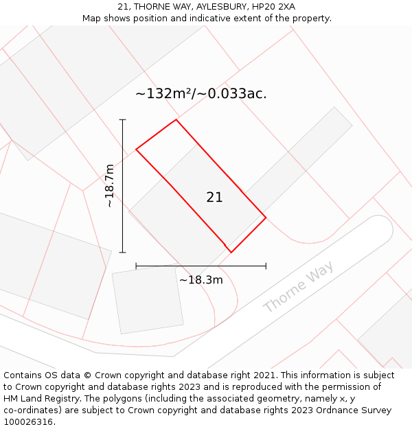 21, THORNE WAY, AYLESBURY, HP20 2XA: Plot and title map