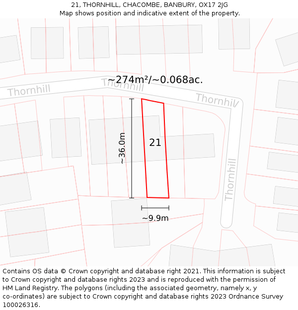 21, THORNHILL, CHACOMBE, BANBURY, OX17 2JG: Plot and title map