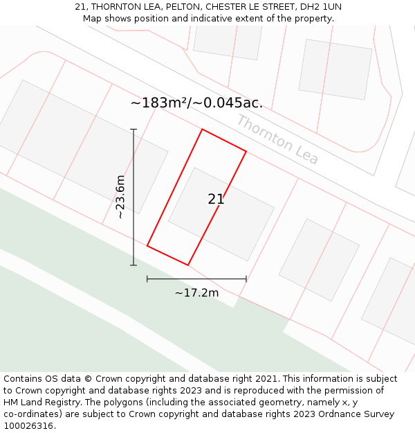 21, THORNTON LEA, PELTON, CHESTER LE STREET, DH2 1UN: Plot and title map