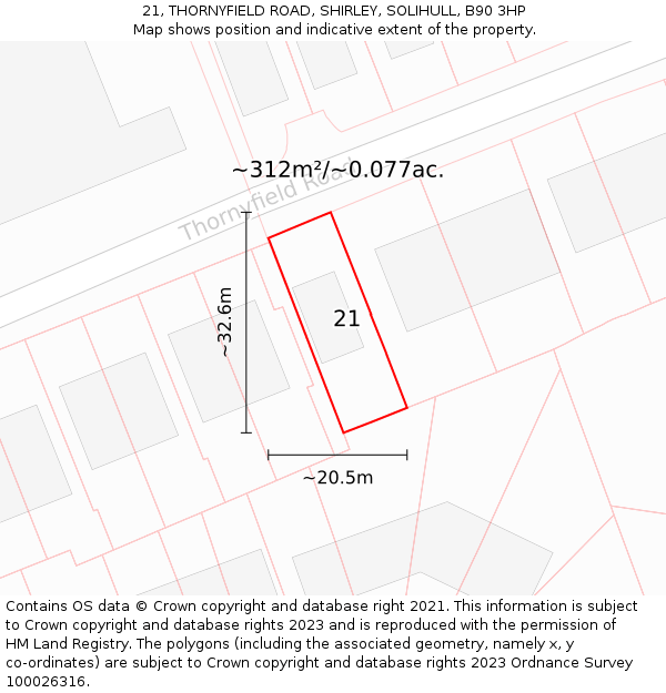 21, THORNYFIELD ROAD, SHIRLEY, SOLIHULL, B90 3HP: Plot and title map