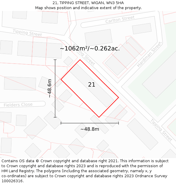 21, TIPPING STREET, WIGAN, WN3 5HA: Plot and title map