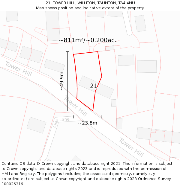 21, TOWER HILL, WILLITON, TAUNTON, TA4 4NU: Plot and title map