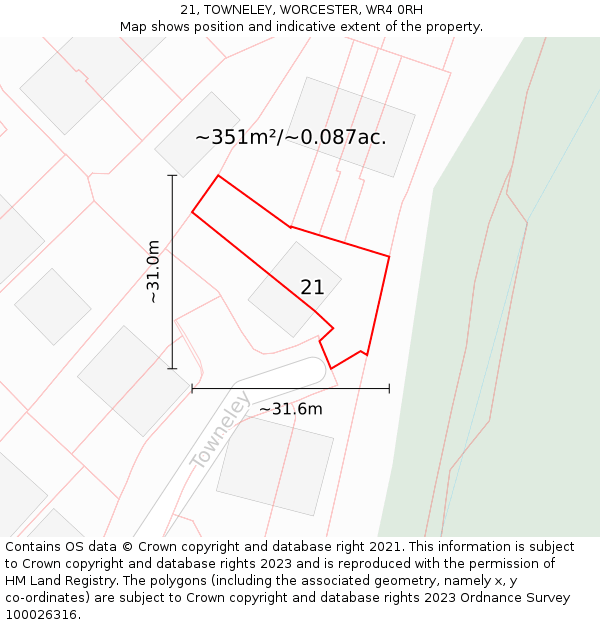 21, TOWNELEY, WORCESTER, WR4 0RH: Plot and title map