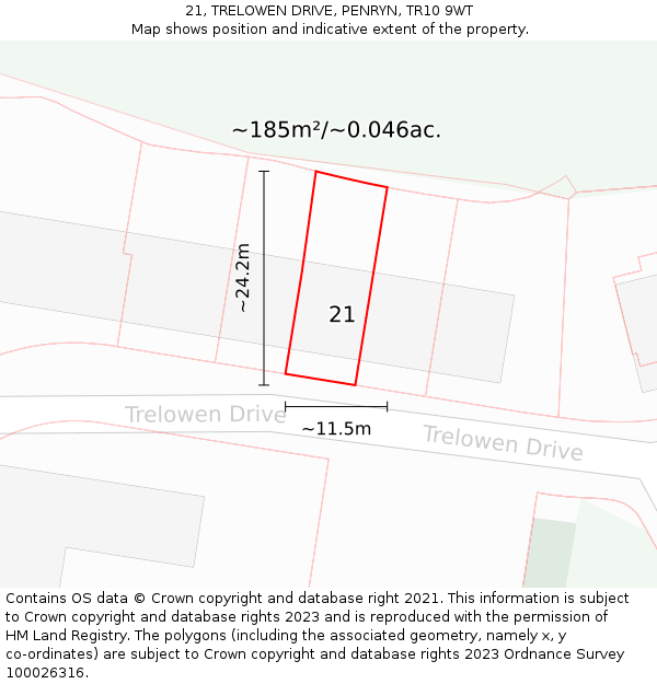 21, TRELOWEN DRIVE, PENRYN, TR10 9WT: Plot and title map