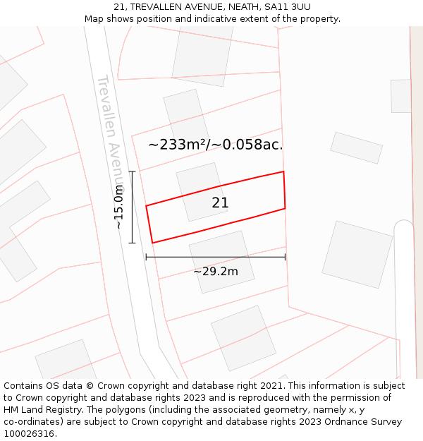 21, TREVALLEN AVENUE, NEATH, SA11 3UU: Plot and title map