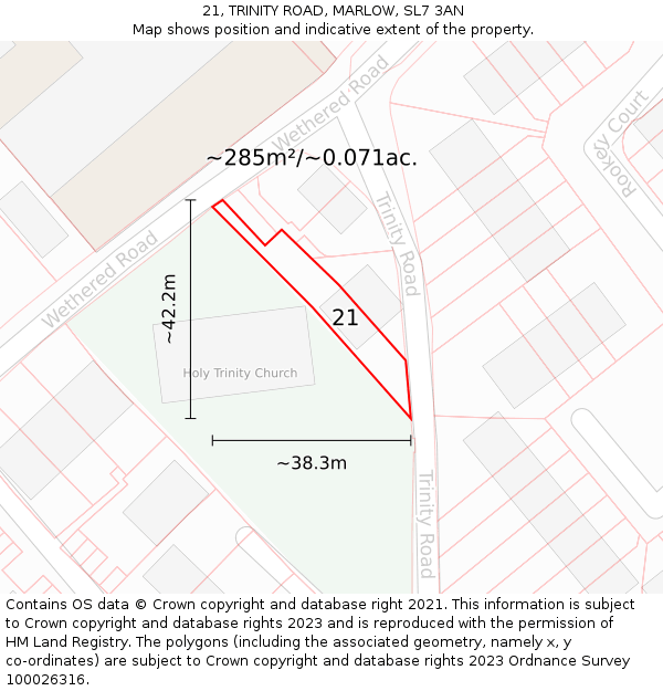 21, TRINITY ROAD, MARLOW, SL7 3AN: Plot and title map