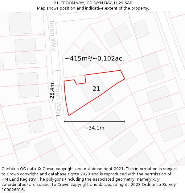 21, TROON WAY, COLWYN BAY, LL29 6AP: Plot and title map