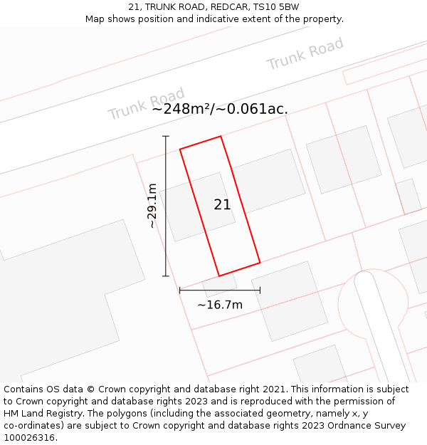 21, TRUNK ROAD, REDCAR, TS10 5BW: Plot and title map