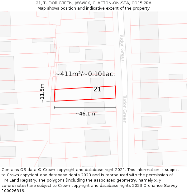 21, TUDOR GREEN, JAYWICK, CLACTON-ON-SEA, CO15 2PA: Plot and title map